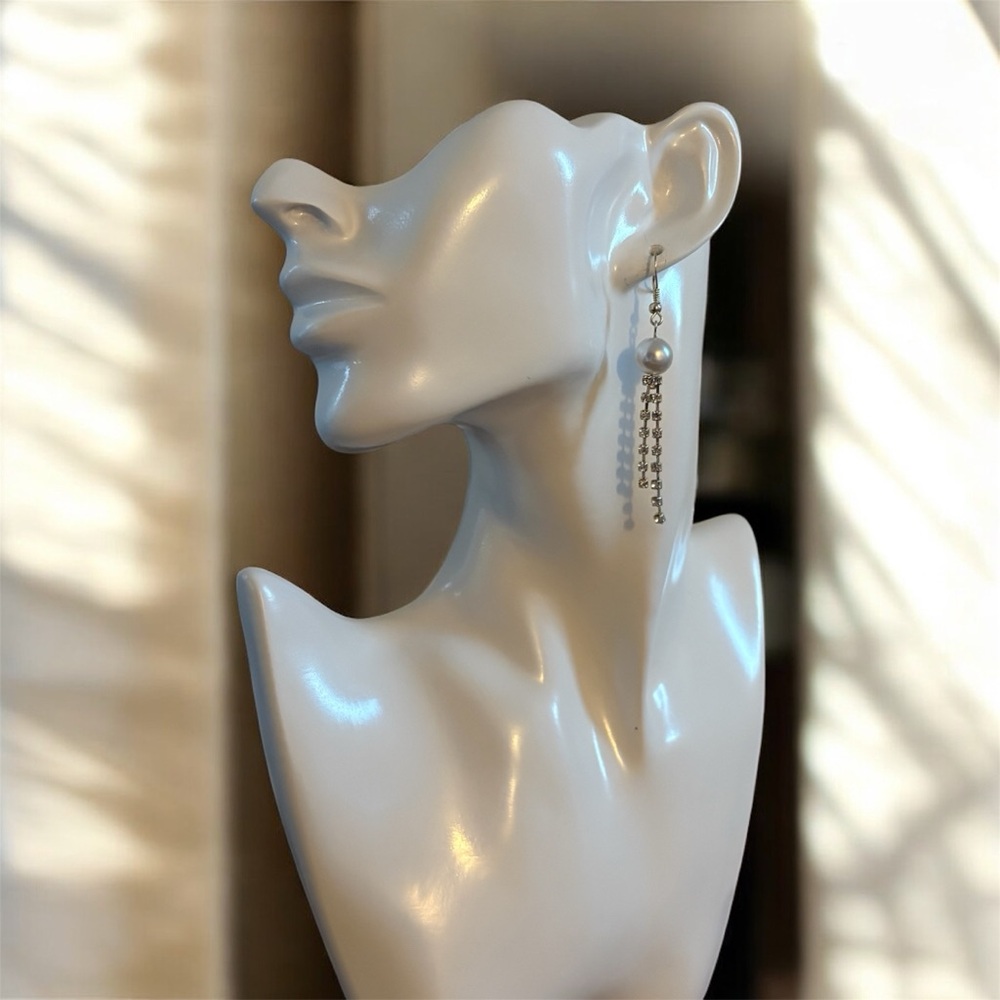 Silver Faux Pearl Dangle Earrings NEW 2.5”